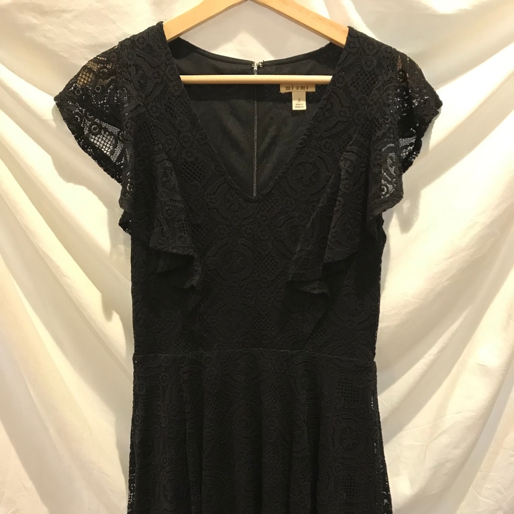 Black Lace Dress with Ruffle Detail